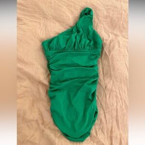 J crew green one shoulder swimsuit